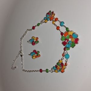 Colorful flower necklace with earrings